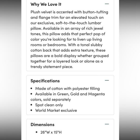 (2) NEW World Market velvet lumbar pillow - Picture 5 of 6